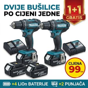 Set 2 aku bušilice sa 4 baterije
