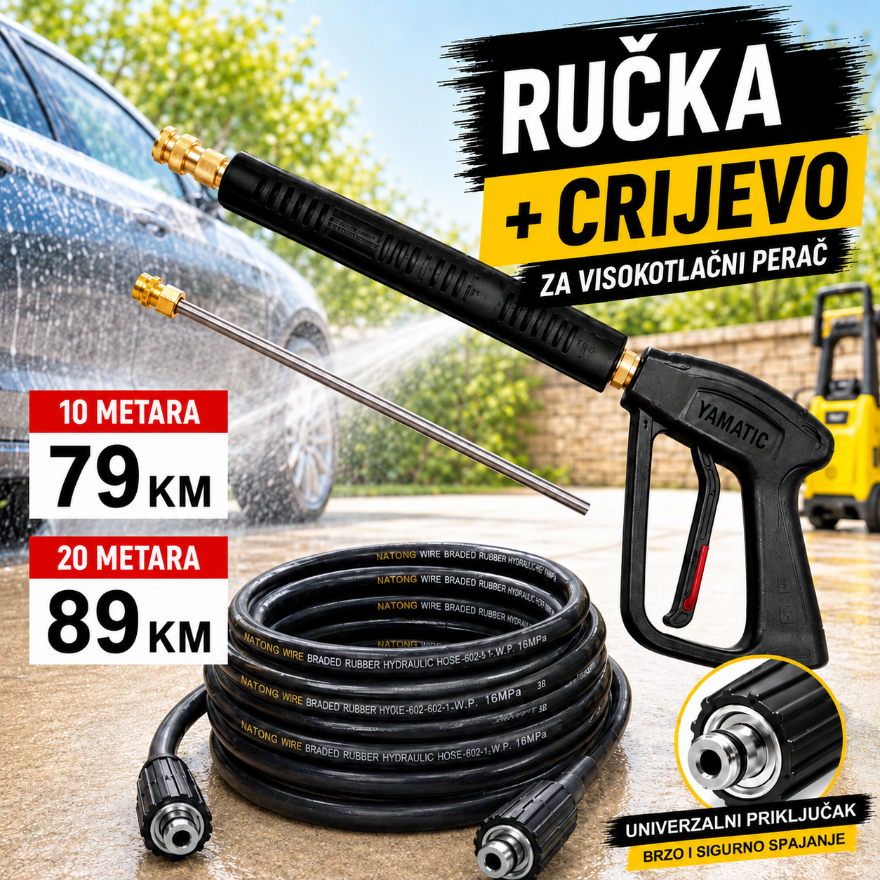 Ručka za visokotlačni perač sa crijevom – 10 m / 20 m